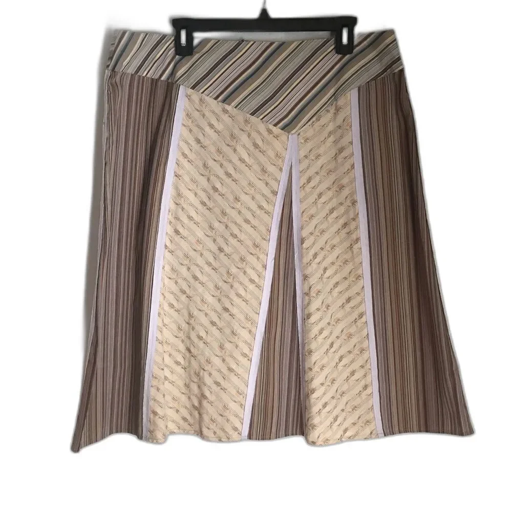 NWT J Jill A-Line Skirt Women's Size 18 Brown & Cream Patchwork Stripe Cotton